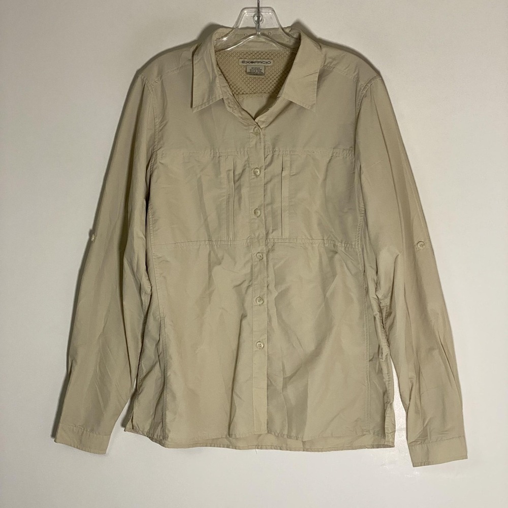 ExOfficio Shirt Womens Large Beige Long Sleeve Button Up Hiking Travel